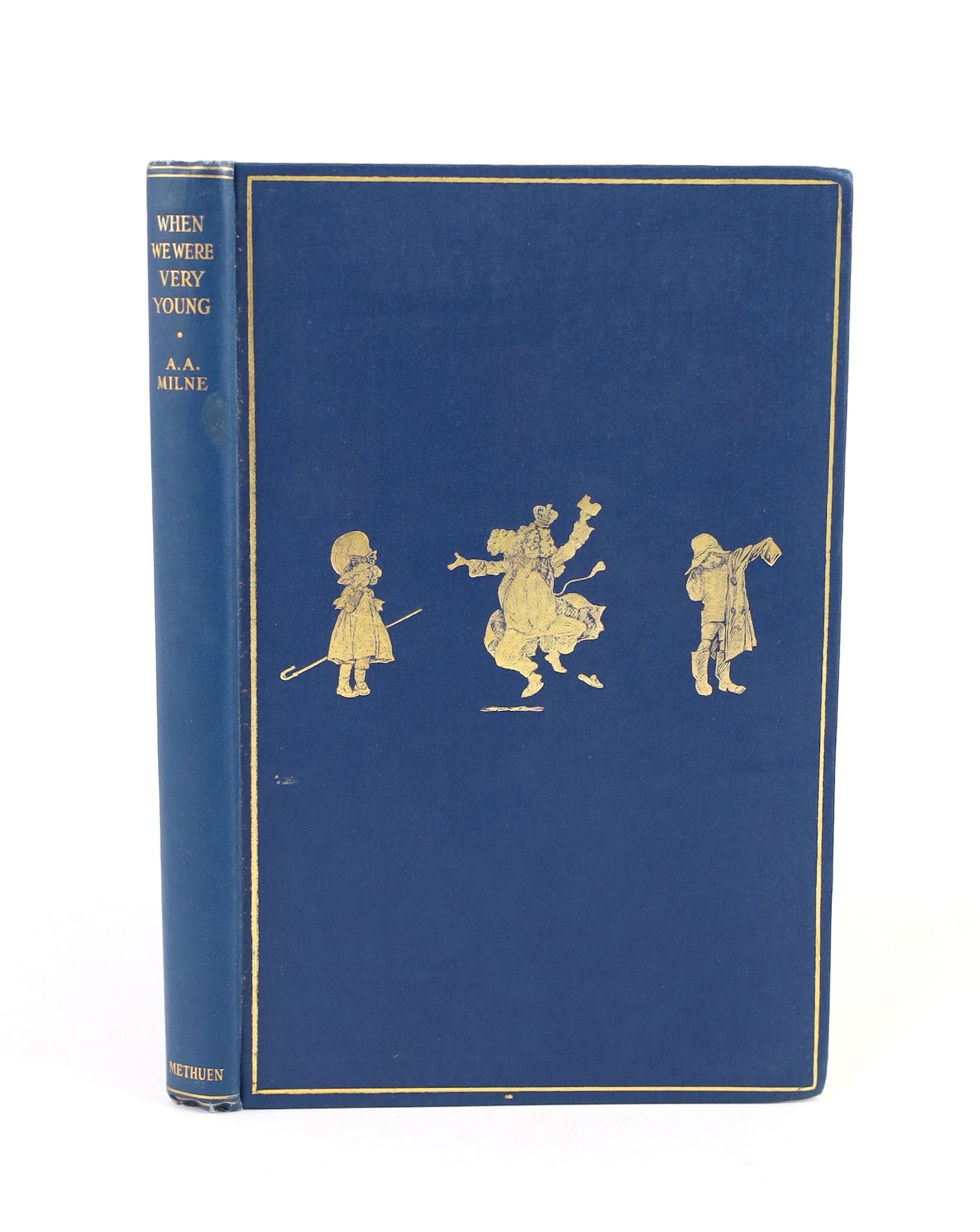 Milne, A.A - When We Were Very Young, 1st edition, 1st printing, second state with ix to foot of contents page, illustrated by Ernest Shepard, original blue pictorial cloth gilt stamped, with d/j, ownership inscription (